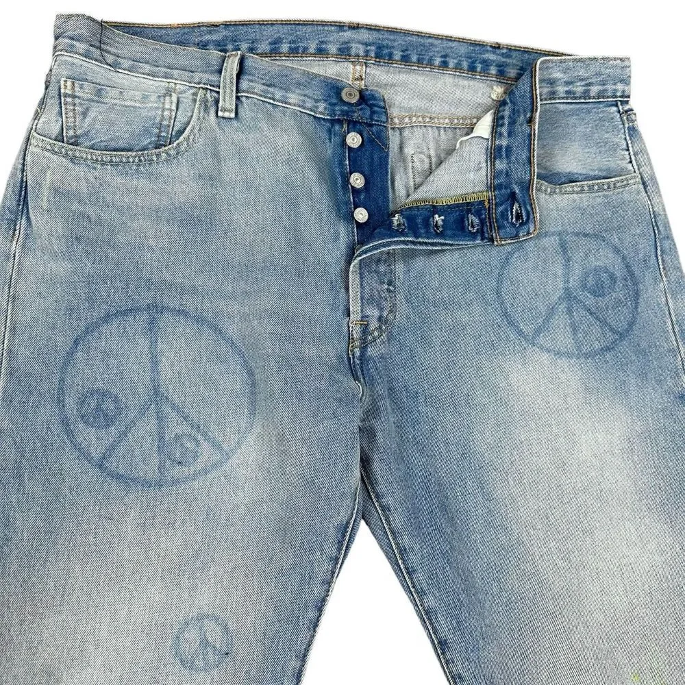 NEW Levis 501 Mens 40x30 Blue Straight Denim Jeans Button Fly‎ Peace Love
